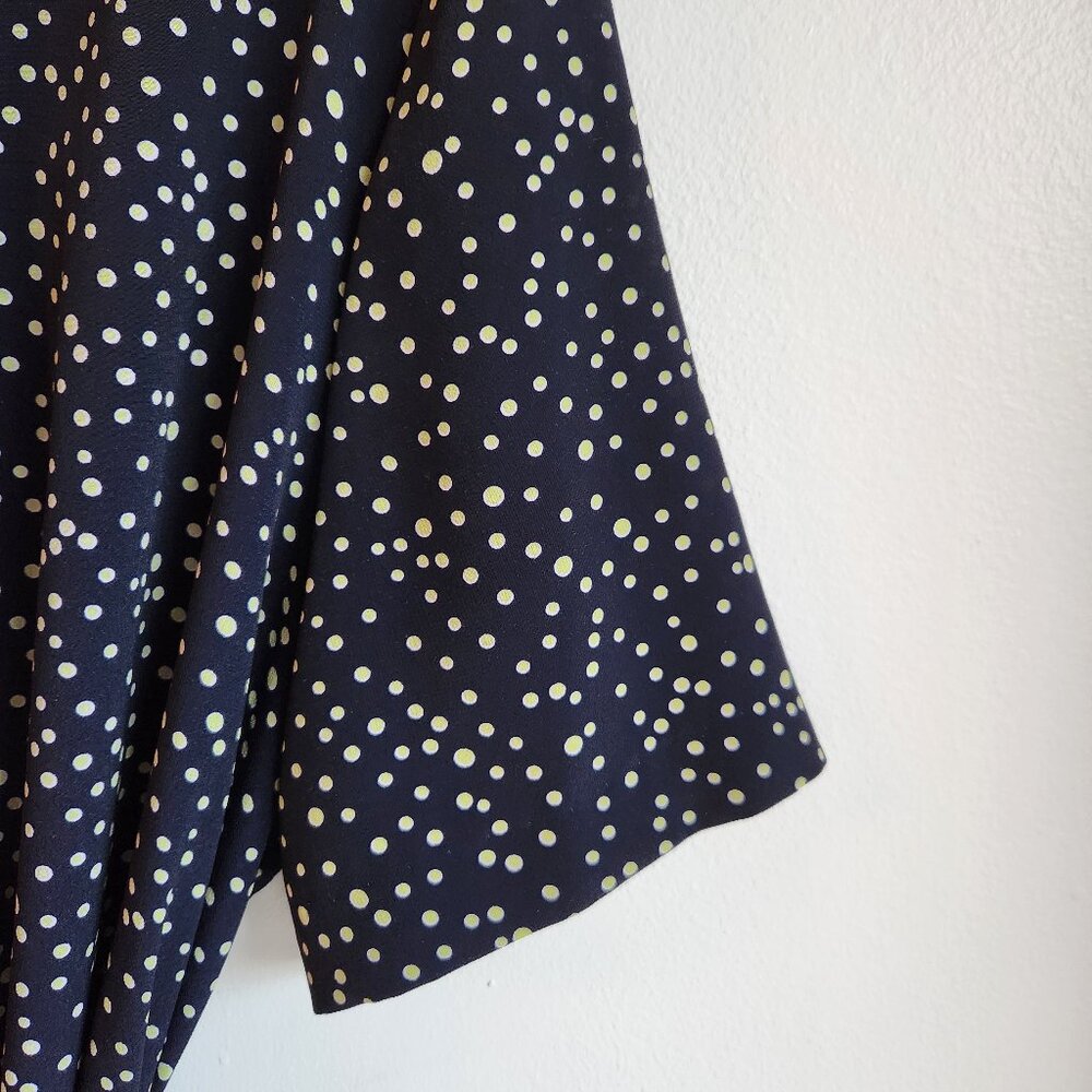 Vintage Navy Polka Dot Midi Dress Made in Canada - Sz 14 - Picture 3 of 11